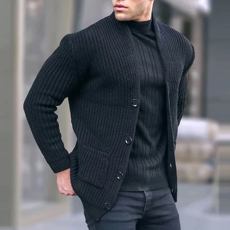 Herren Grobstrick-Cardigan mit Schalkragen und aufgesetzten Taschen Nord Taschen