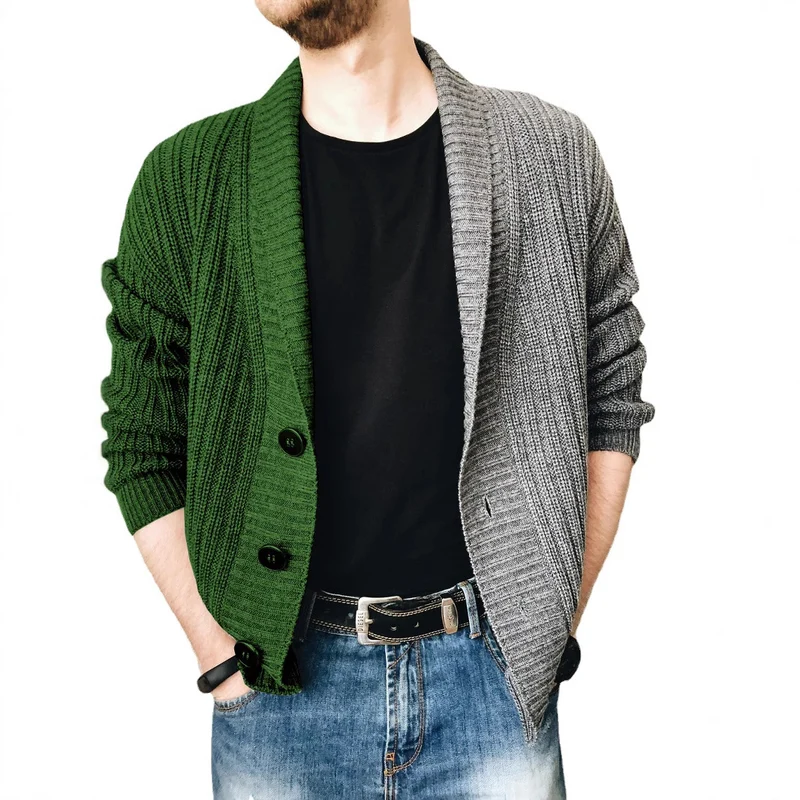 Herren Grobstrick-Cardigan mit Schalkragen, Rippstruktur und markanten Knöpfen Nord Taschen
