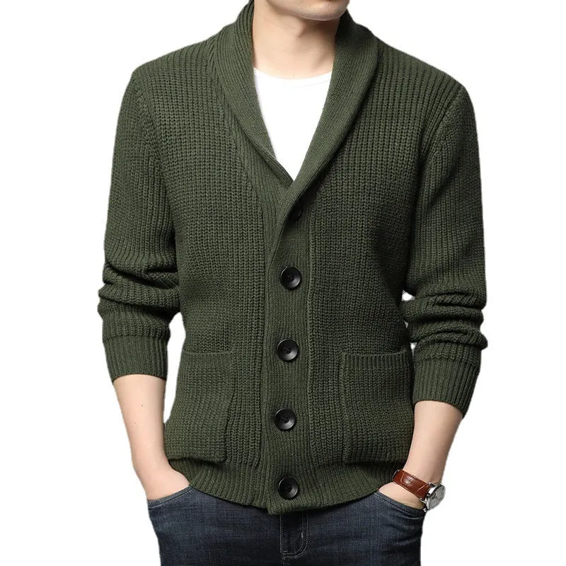 Herren Grobstrick-Cardigan mit Schalkragen, aufgesetzten Taschen und Knopfleiste Nord Taschen