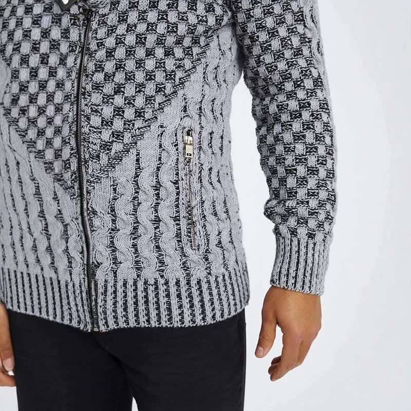 Herren Grobstrick-Cardigan mit asymmetrischem Wickelkragen und Reißverschluss Nord Taschen