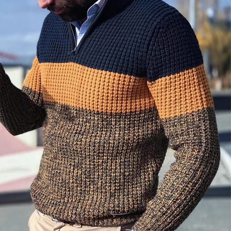 Herren Grobgestrickter Strukturstrick-Pullover mit halbem Reißverschluss und Raglanärmeln Nord Taschen