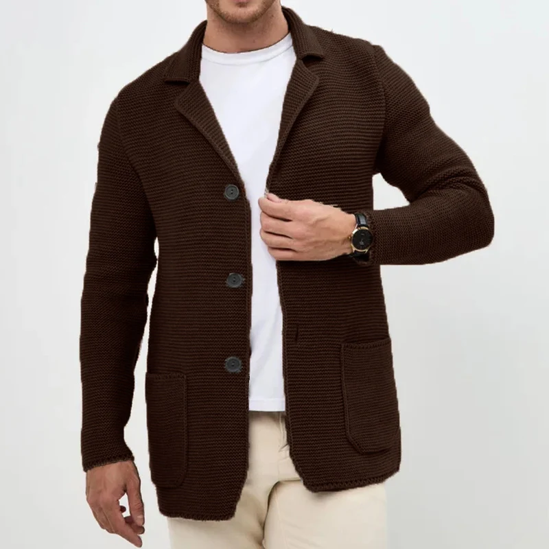 Herren grobgestrickter Strickcardigan mit Schalkragen und aufgesetzten Taschen Nord Taschen