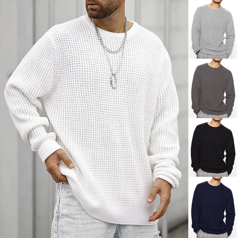 Herren Grobgestrickter Rundhals-Pullover mit Körbchenmuster und Relaxed-Fit Nord Taschen