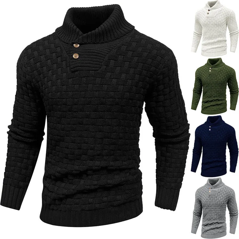 Herren Grobgestrickter Pullover mit hohem Rollkragen, Knopfleiste und Körbchenstrick Nord Taschen