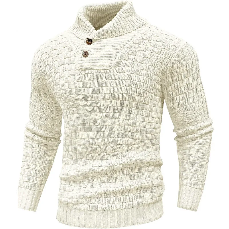 Herren Grobgestrickter Pullover mit hohem Rollkragen, Knopfleiste und Körbchenstrick Nord Taschen