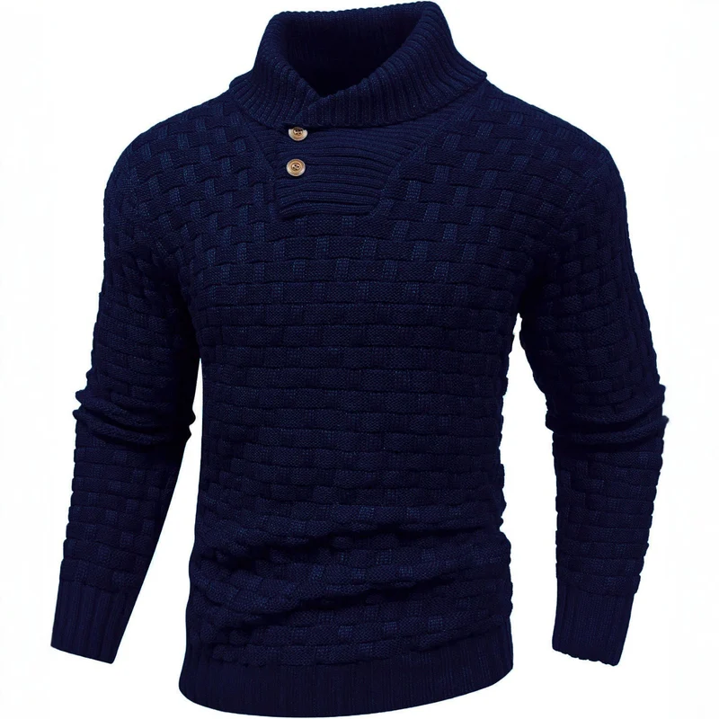 Herren Grobgestrickter Pullover mit hohem Rollkragen, Knopfleiste und Körbchenstrick Nord Taschen