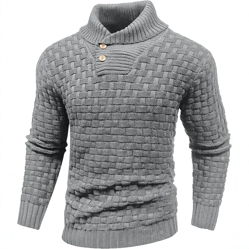 Herren Grobgestrickter Pullover mit hohem Rollkragen, Knopfleiste und Körbchenstrick Nord Taschen