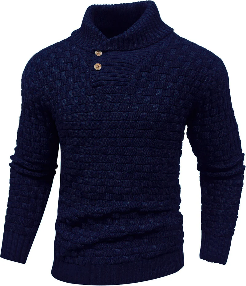 Herren Grobgestrickter Pullover mit hohem Rollkragen, Knopfleiste und Körbchenstrick Nord Taschen