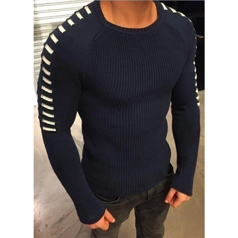 Herren Figurbetonter Rippstrick-Pullover mit Kontraststreifen an den Ärmeln Nord Taschen