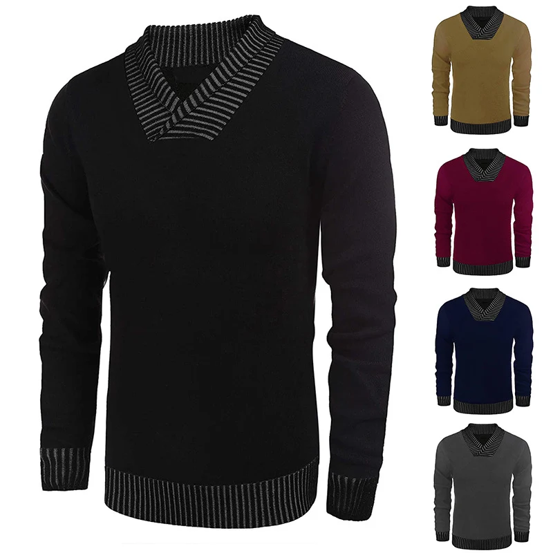 Herren Feinstrick-Pullover mit V-Ausschnitt und kontrastierendem Rippkragen Nord Taschen