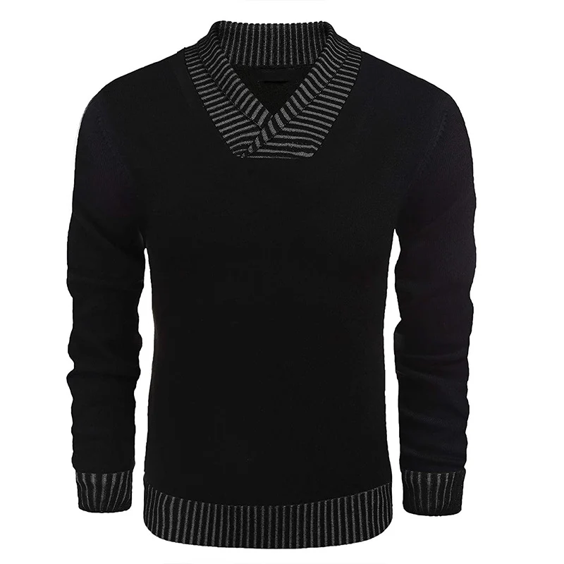 Herren Feinstrick-Pullover mit V-Ausschnitt und kontrastierendem Rippkragen Nord Taschen