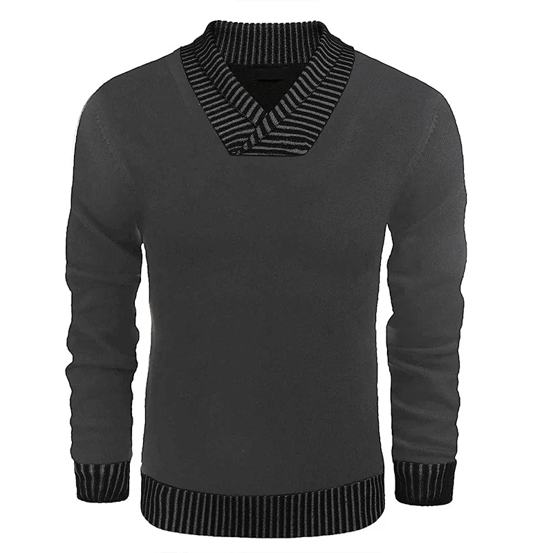 Herren Feinstrick-Pullover mit V-Ausschnitt und kontrastierendem Rippkragen Nord Taschen