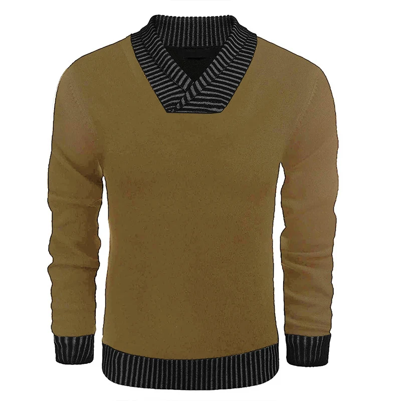 Herren Feinstrick-Pullover mit V-Ausschnitt und kontrastierendem Rippkragen Nord Taschen