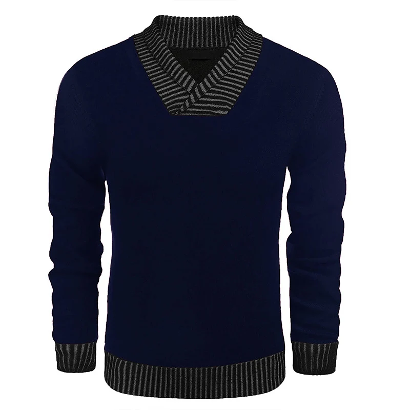 Herren Feinstrick-Pullover mit V-Ausschnitt und kontrastierendem Rippkragen Nord Taschen