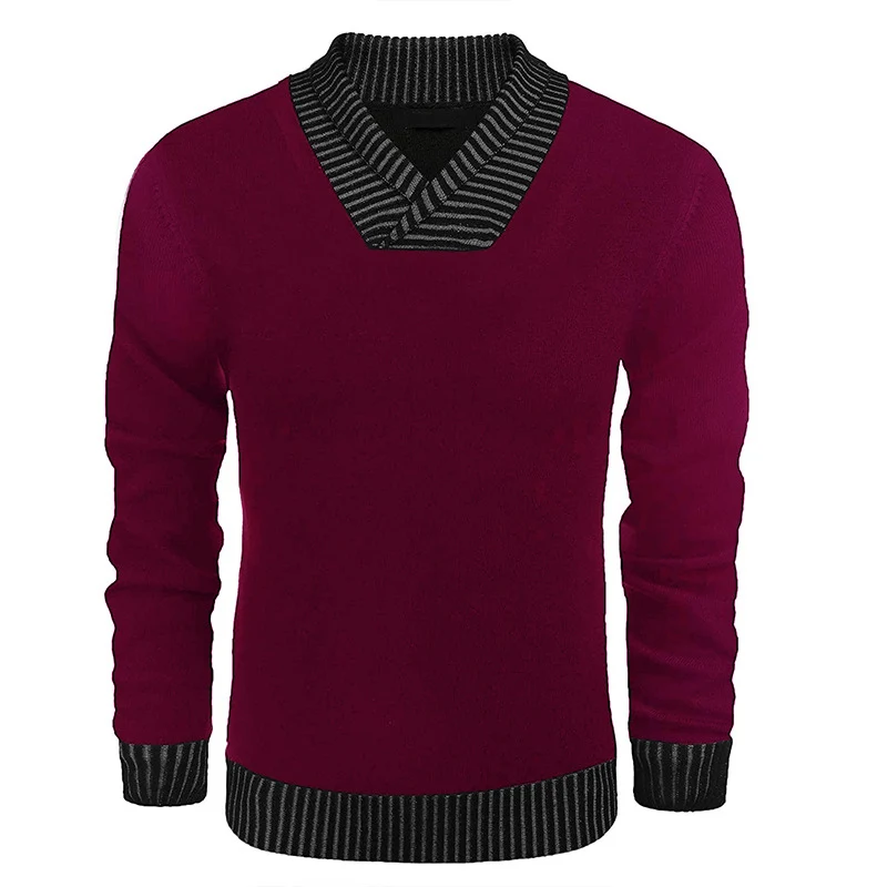 Herren Feinstrick-Pullover mit V-Ausschnitt und kontrastierendem Rippkragen Nord Taschen