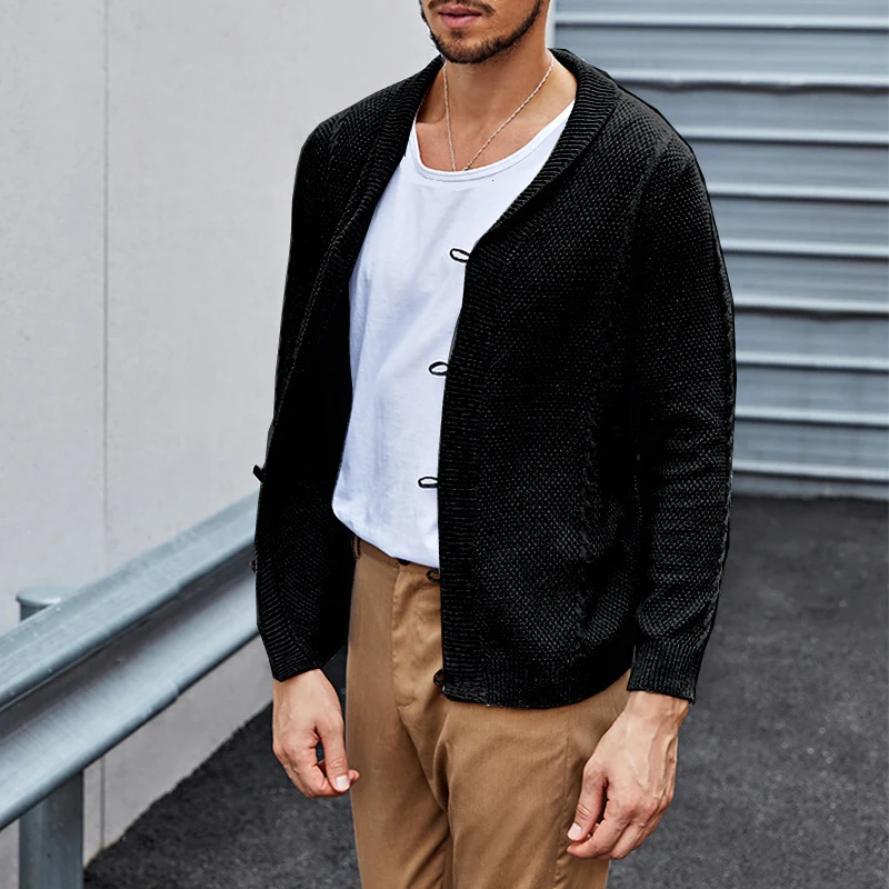 Herren Feinstrick-Cardigan mit Schalkragen, Karabiner-Verschlüssen und Strukturstrick Nord Taschen