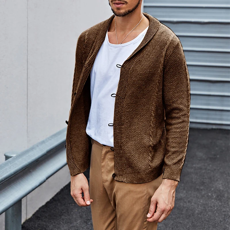 Herren Feinstrick-Cardigan mit Schalkragen, Karabiner-Verschlüssen und Strukturstrick Nord Taschen
