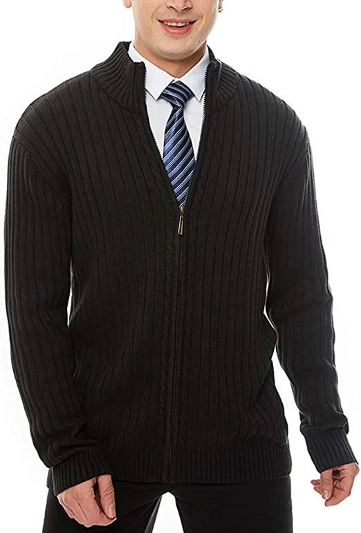 Herren Feinstrick-Cardigan mit durchgehendem Reißverschluss, Stehkragen und markanter Rippenstruktur Nord Taschen