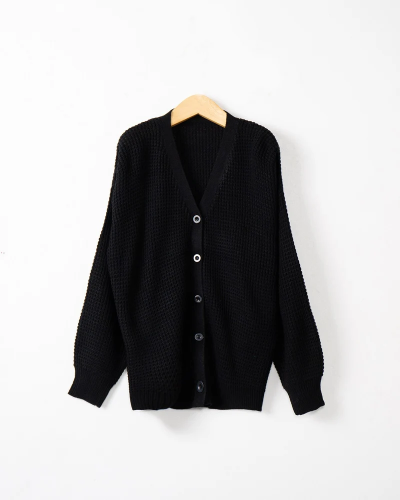 Damen Waffelstruktur-Cardigan mit tiefem V-Ausschnitt und kastigem Oversize-Schnitt Nord Taschen