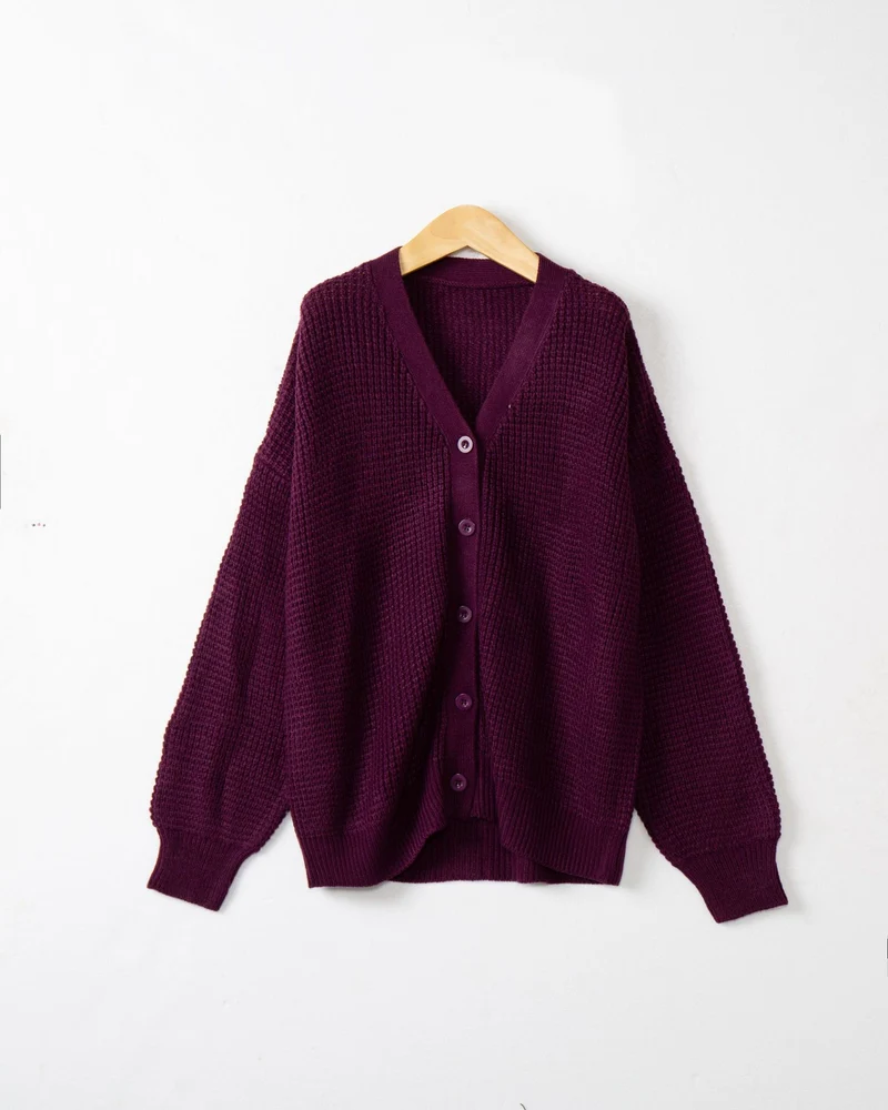 Damen Waffelstruktur-Cardigan mit tiefem V-Ausschnitt und kastigem Oversize-Schnitt Nord Taschen
