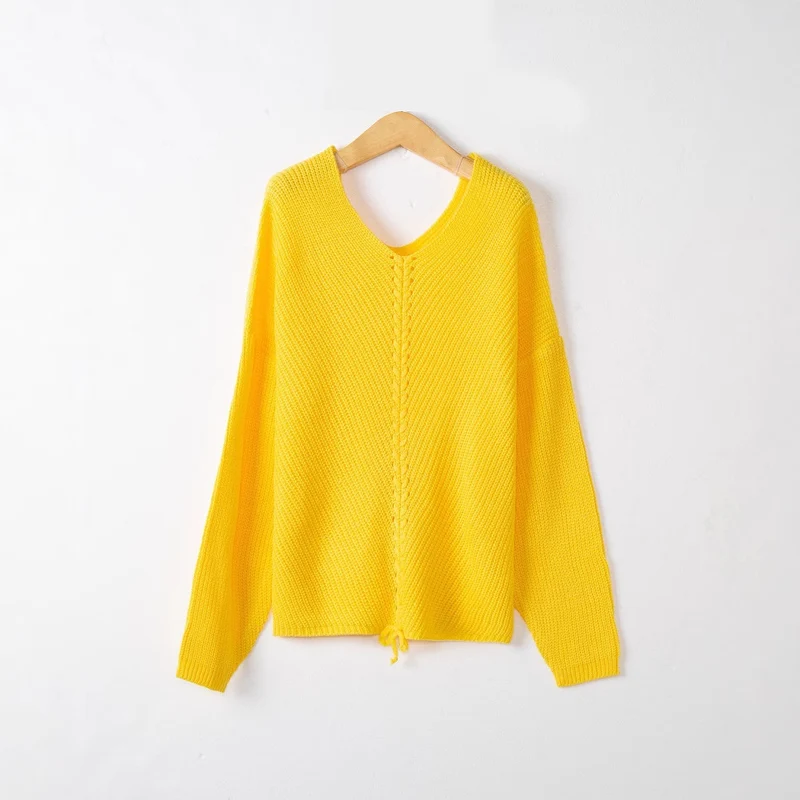 Damen Strickpullover mit Zopfmittelnaht, V‑Ausschnitt und Kordelzug Nord Taschen