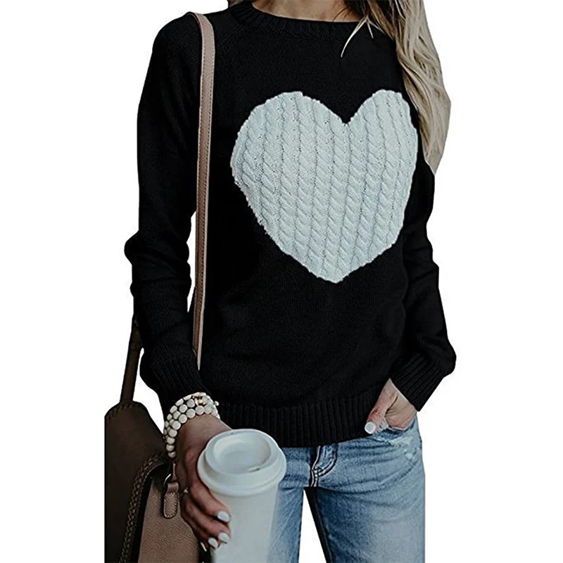 Damen Strickpullover mit Herzapplikation, Rippbündchen und legerer Passform Nord Taschen