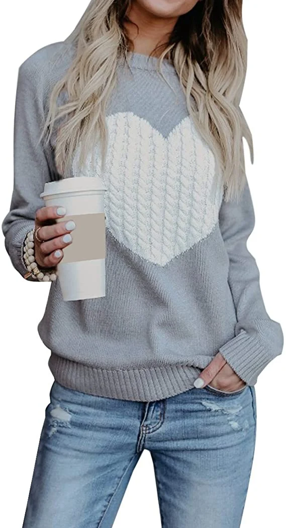 Damen Strickpullover mit Herzapplikation, Rippbündchen und legerer Passform Nord Taschen