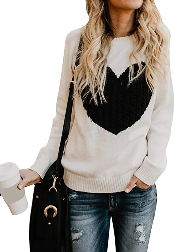 Damen Strickpullover mit Herzapplikation, Rippbündchen und legerer Passform Nord Taschen