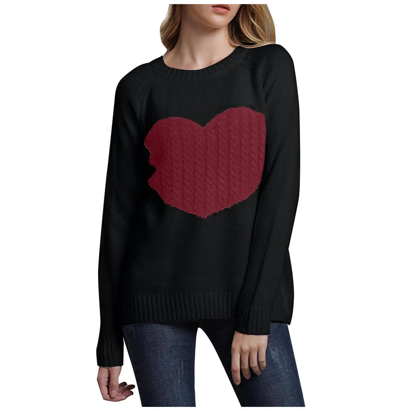 Damen Strickpullover mit Herzapplikation, Rippbündchen und legerer Passform Nord Taschen