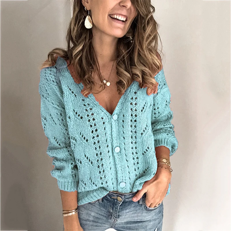 Damen Strickcardigan mit V-Ausschnitt und Ajourmuster Nord Taschen