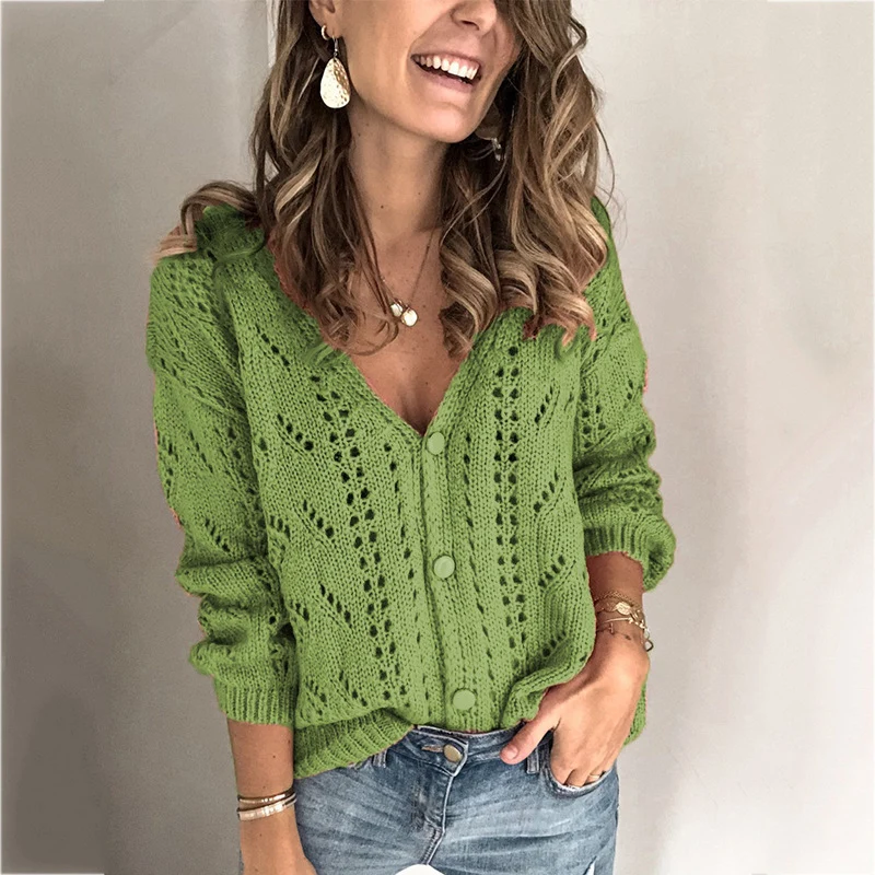 Damen Strickcardigan mit V-Ausschnitt und Ajourmuster Nord Taschen