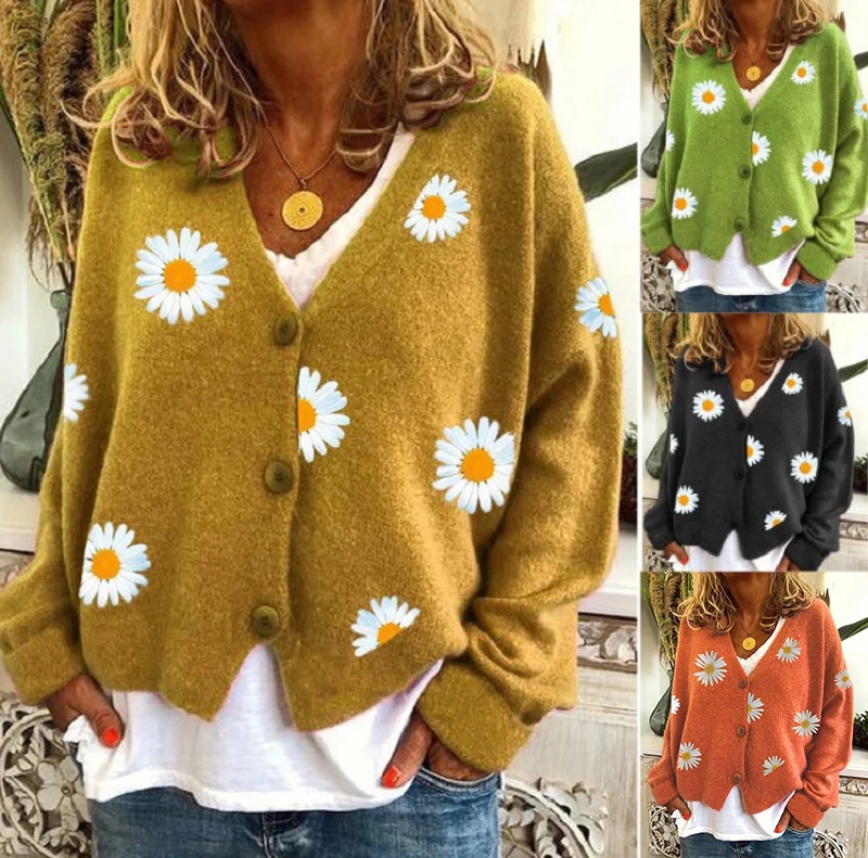 Damen Strickcardigan mit Gänseblümchen-Stickerei Nord Taschen