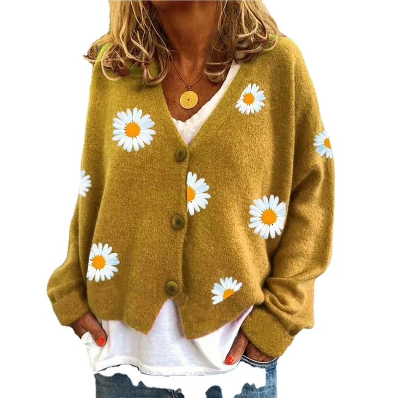 Damen Strickcardigan mit Gänseblümchen-Stickerei Nord Taschen