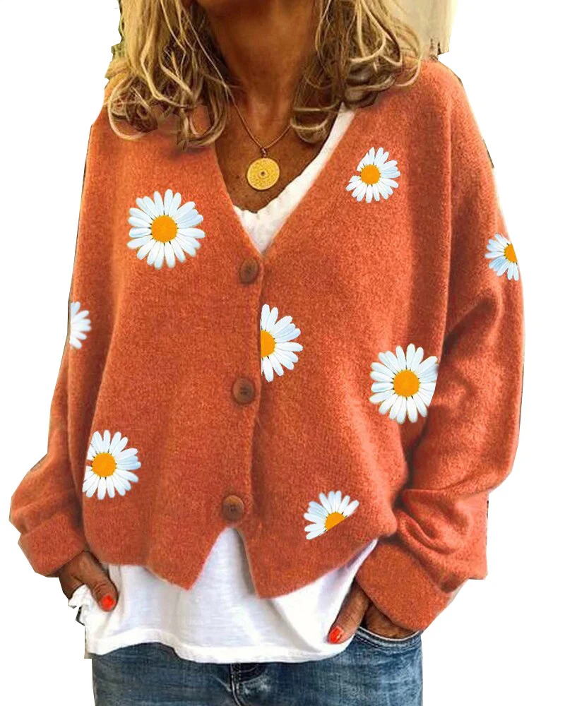 Damen Strickcardigan mit Gänseblümchen-Stickerei Nord Taschen