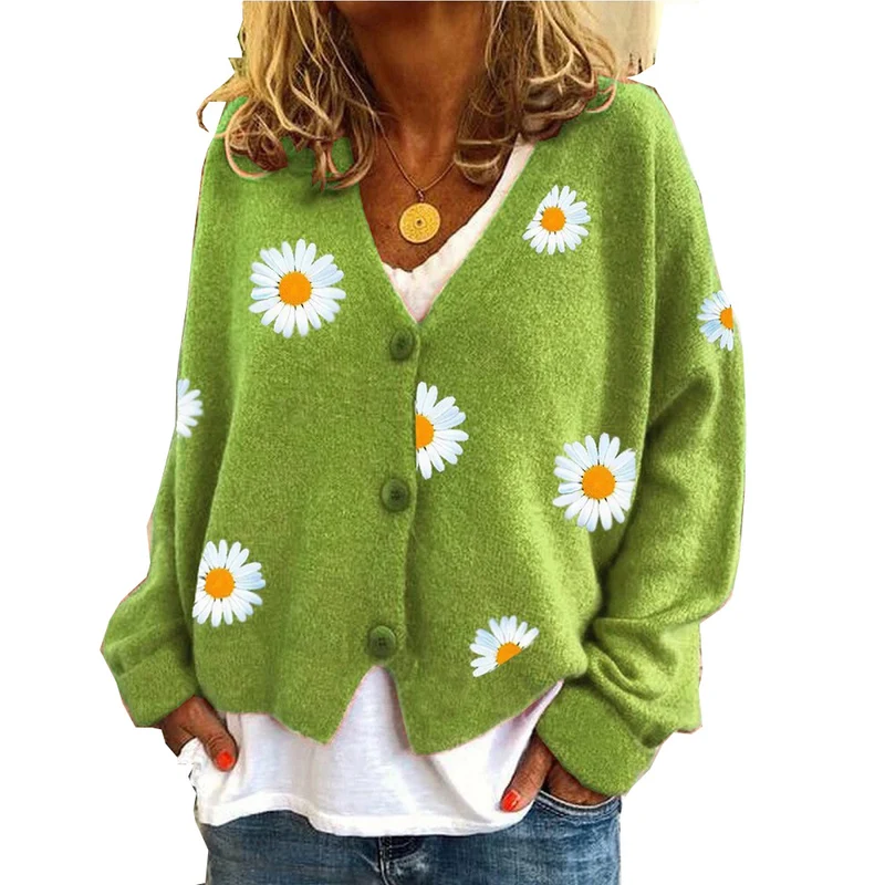 Damen Strickcardigan mit Gänseblümchen-Stickerei Nord Taschen