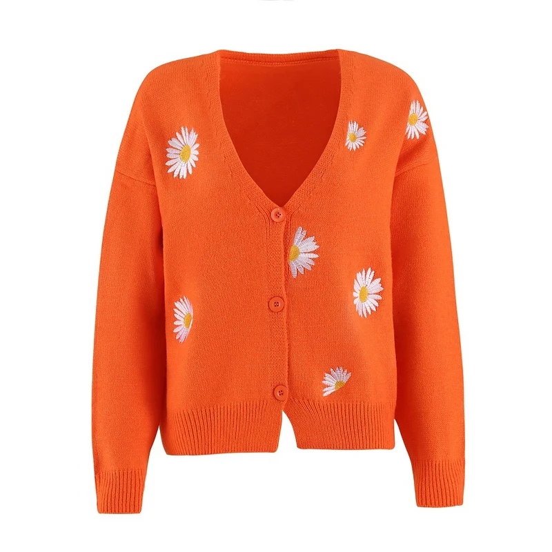 Damen Strickcardigan mit Gänseblümchen-Stickerei Nord Taschen