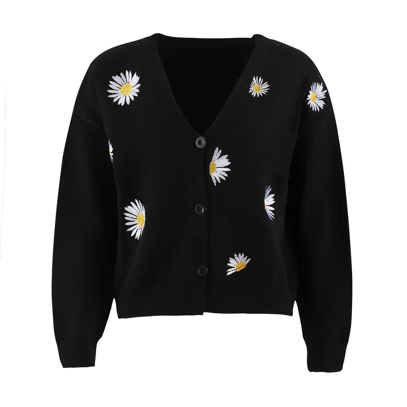 Damen Strickcardigan mit Gänseblümchen-Stickerei Nord Taschen