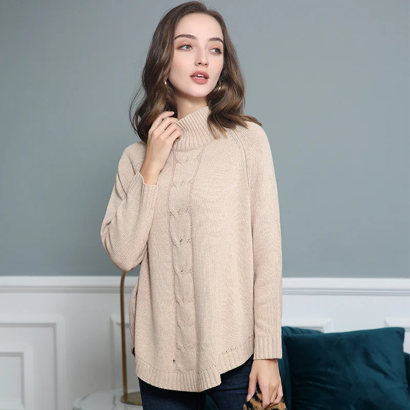 Damen Rollkragenpullover mit Zopfmuster und Raglanärmeln Nord Taschen