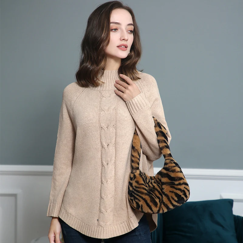 Damen Rollkragenpullover mit Zopfmuster und Raglanärmeln Nord Taschen
