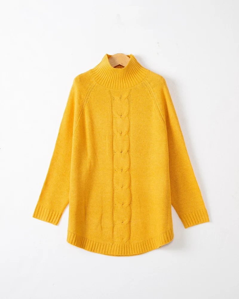 Damen Rollkragenpullover mit Zopfmuster und Raglanärmeln Nord Taschen