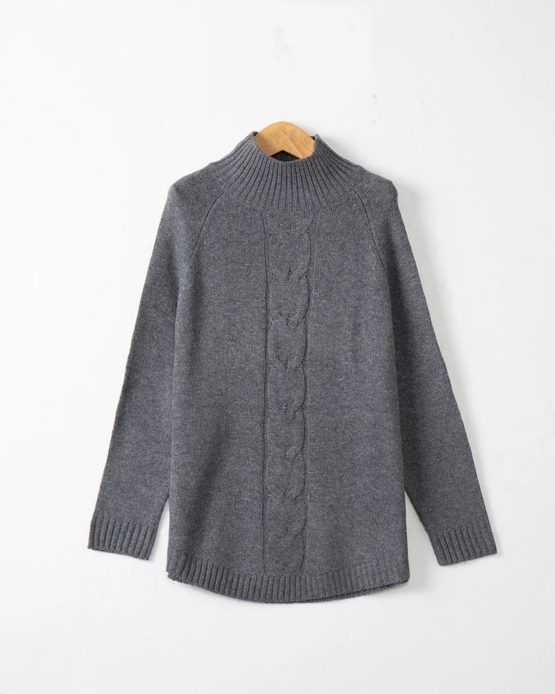 Damen Rollkragenpullover mit Zopfmuster und Raglanärmeln Nord Taschen