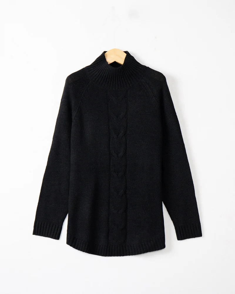 Damen Rollkragenpullover mit Zopfmuster und Raglanärmeln Nord Taschen