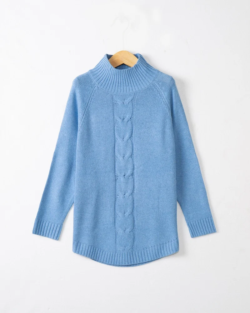 Damen Rollkragenpullover mit Zopfmuster und Raglanärmeln Nord Taschen