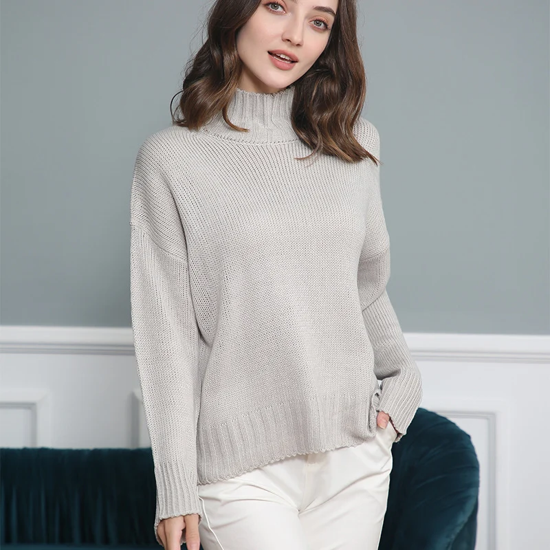 Damen Rollkragen-Pullover aus Grobstrick mit Oversize-Schnitt Nord Taschen