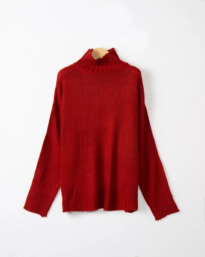 Damen Rollkragen-Pullover aus Grobstrick mit Oversize-Schnitt Nord Taschen