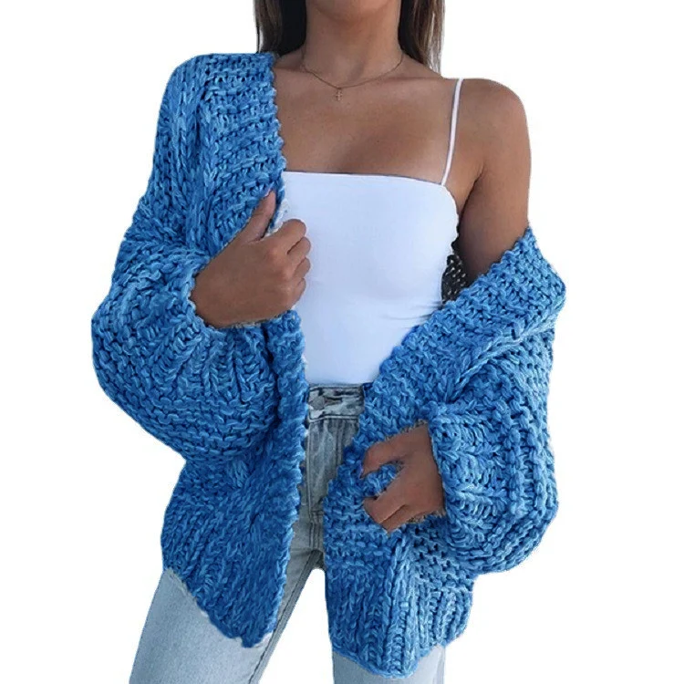 Damen Oversized Grobstrick-Cardigan mit Balloon-Ärmeln und offener Front Nord Taschen