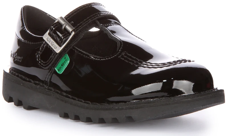Kickers Kick T Velcro Patent In Black Patent For Girls