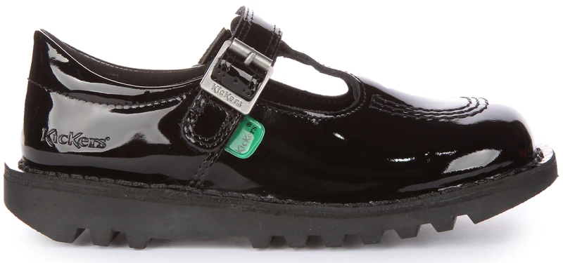 Kickers Kick T Velcro Patent In Black Patent For Girls