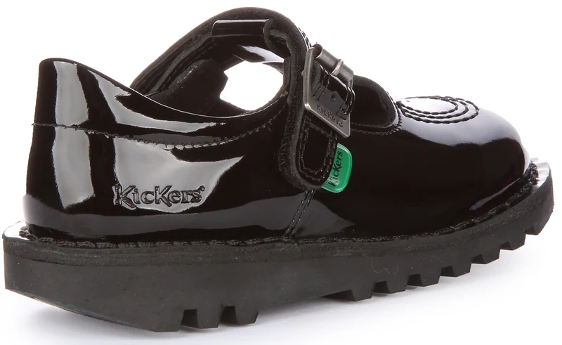 Kickers Kick T Velcro Patent In Black Patent For Girls