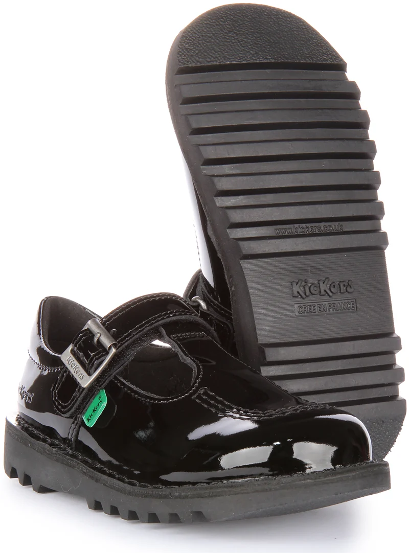 Kickers Kick T Velcro Patent In Black Patent For Girls